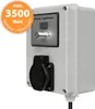 A close-up of a gray power regulation device with a black outlet and a digital display. Produktbild-Vorschau