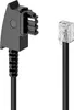 A black telephone cable with two connectors, one angled and one straight, against a white background. Produktbild-Vorschau