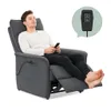 A man is relaxing in a dark gray recliner chair, holding a remote control. The chair's footrest is extended, and the backrest appears to be reclined. A close-up of the remote control is shown in a circular overlay in the top right corner. Anteprima dell’immagine prodotto