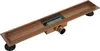 A copper-colored linear shower drain with a gray grate and a black outlet pipe, shown against a white background. Podgląd zdjęcia produktu