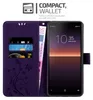 A purple flip case for a smartphone, showing card slots and a phone screen. Náhled obrázku produktu