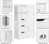 A collage of images showing details of a white bathroom cabinet. Produktbild-Vorschau
