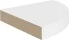 A wedge-shaped shelf with a white top and curved edge, and a brown side. Voir les images du produit