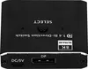 A close-up view of the top and front of a black bi-directional DisplayPort switch. Produktbild-Vorschau