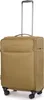 A tan suitcase with a retractable handle and wheels, isolated on a white background. Voir les images du produit