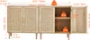 A diagram showing the dimensions and weight capacity of a wooden cabinet with rattan doors. Anteprima dell’immagine prodotto