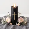 Schwarze LED-Kerze mit Kreuz und Flammeneffekt, Produktbild-Vorschau 4