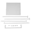 A disassembled white metal clothing rack with a square panel, poles, and fasteners, laid out against a white background. Náhled obrázku produktu
