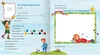 A children's activity book spread with illustrations of children playing soccer and space for writing and drawing. Produktbild-Vorschau