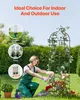 A woman is gardening next to a metal trellis covered in flowers. There are inset images showing the trellis in different settings. Produktbild-Vorschau