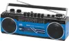 A blue and black portable radio cassette recorder with an antenna extended. Anteprima dell’immagine prodotto