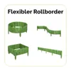 Four different configurations of green wooden garden borders are shown against a white background. Voir les images du produit