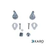 A collection of toilet seat hinges and screws on a white background. Produktbild-Vorschau