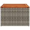 A close-up view of a rectangular outdoor storage bench with a wooden top and a woven grey body. Náhľad obrázku produktu