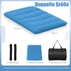 A diagram showing a blue mattress with dimensions and included accessories. Produktbild-Vorschau