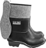 A pair of black rubber boots with gray felt lining and insoles, shown against a white background. Produktbild-Vorschau