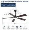 A diagram of a ceiling fan with dimensions and feature icons. Produktbild-Vorschau