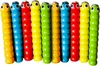A collection of colorful wooden caterpillar toys arranged in a row. Voir les images du produit