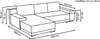 A line drawing of a sectional sofa with dimensions indicated by text and lines. Produktbild-Vorschau