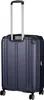 A dark blue Travelite trolley suitcase with a silver telescopic handle is shown from the back. Produktbild-Vorschau