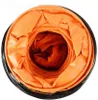 A top-down view of the inside of a flexible orange ventilation duct. The duct is gathered and folded in on itself, creating a tunnel-like appearance. Produktbild-Vorschau
