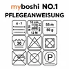 A grid of care symbols and product information for a textile product. Produktbild-Vorschau