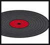 A close-up, top-down view of a vinyl record with a red center label. Produktbild-Vorschau