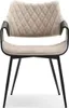 A front view of a chair with a beige upholstered seat and back, and black legs. Podgląd zdjęcia produktu