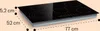 A black glass ceramic hob with dimensions indicated by dashed lines and measurements. Produktbild-Vorschau