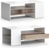 Two views of a white and wood tone coffee table against a white background. Anteprima dell’immagine prodotto