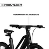 Close-up of the front of a black e-bike, highlighting the integrated front light. Produktbild-Vorschau