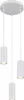 A white pendant light fixture with three cylindrical lamps hanging from a circular base. Produktbild-Vorschau