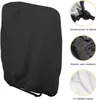 A black outdoor chair cover is shown with close-ups of its features on the right side. Produktbild-Vorschau