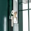 A close-up view of a green metal gate lock with two keys inserted. Produktbild-Vorschau