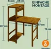 A wooden balcony table with shelves, showing dimensions and load capacity. Anteprima dell’immagine prodotto
