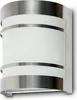 A modern outdoor wall lamp with a brushed metal finish and frosted glass. Produktbild-Vorschau
