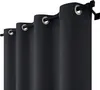 A close-up view of several dark gray curtains hanging from a black curtain rod. Náhľad obrázku produktu
