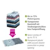 A stack of folded clothes is shown above a vacuum-sealed bag of clothes, with text describing space-saving benefits. Náhľad obrázku produktu