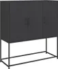 A dark gray highboard with three doors and a metal frame, shown against a white background. Produktbild-Vorschau
