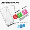 The image shows a product listing for screen protectors, including the screen protectors themselves, cleaning wipes, and dust removers. Produktbild-Vorschau