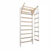 A wooden climbing frame with a rope ladder attached, set against a white background. Produktbild-Vorschau