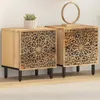 Two wooden nightstands with carved floral patterns are shown side-by-side on a light-colored rug. Podgląd zdjęcia produktu