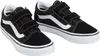 A pair of black Vans Old Skool V sneakers with white side stripes and white soles, shown from a side-angle on a white background. Voir les images du produit