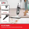 A collage showing a vacuum cleaner and its attachments, with a person using the vacuum cleaner in the background. Produktbild-Vorschau