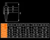 A diagram showing a female mannequin with measurements labeled A, B, C, and D, alongside a size chart for work trousers. Náhled obrázku produktu