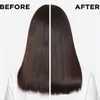 A split image showing the 'before' and 'after' effect of a hair product on dark brown hair. Produktbild-Vorschau