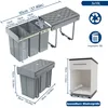 Diagrams and dimensions of a pull-out kitchen trash bin system. Náhľad obrázku produktu