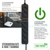 A power strip with multiple outlets is shown with text and graphics explaining its features. Podgląd zdjęcia produktu