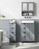 A modern gray bathroom with two storage cabinets and a wall-mounted medicine cabinet. Náhled obrázku produktu