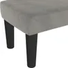 A close-up view of the corner of a grey upholstered bench with black legs. Náhľad obrázku produktu